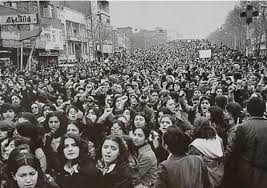 At the beginnings of the Iranian Revolution. Notice - No Burkas.