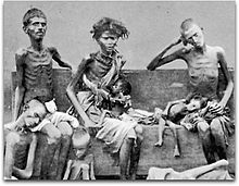 Victims of the Great Famine of 1876–78 in India during British rule, pictured in 1877.
https://upload.wikimedia.org/wikipedia/commons/thumb/d/d8/India-famine-family-crop-420.jpg/220px-India-famine-family-crop-420.jpg